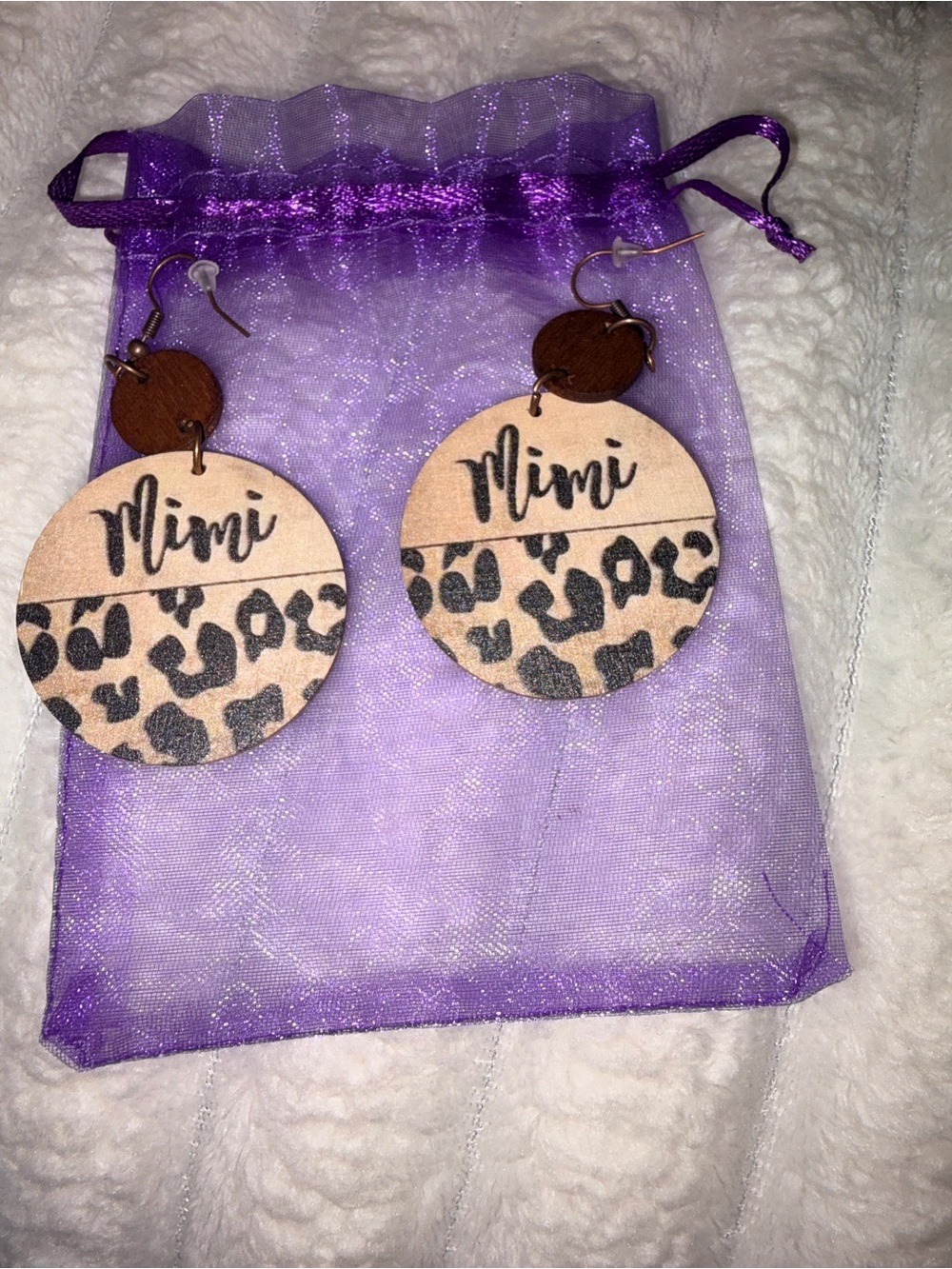 Mimi Leopard Print Wooden Dangle Earrings - Laser Cut Boho Round Discs